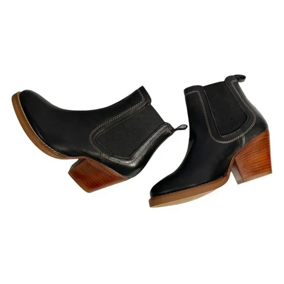 Midas Black Genuine Leather Block Heel Boots Size 36 / 6 RRP$248 Ankle Bootie - Picture 5 of 10